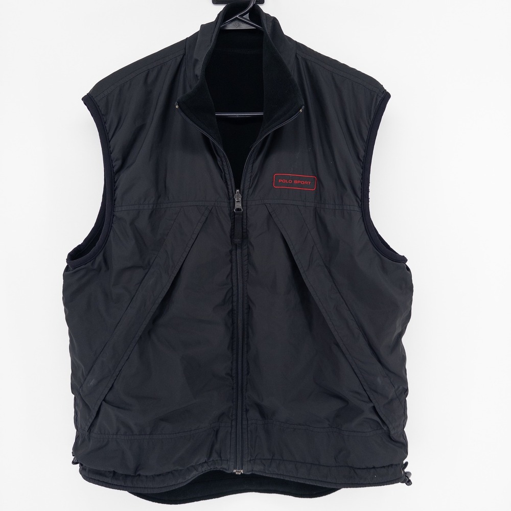 Vintage‎ Polo Sport Mens M Reversible Vest Black Thermal Pro Fleece Prep 90s Y2K